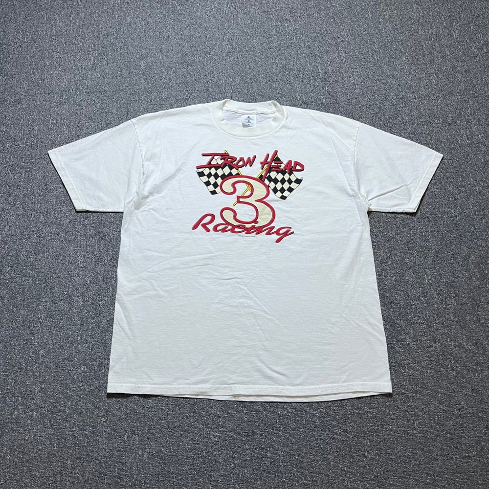 Vintage Iron Head 3 Racing T Shirt XL White Graphic Dale Earnhardt 90s Tee